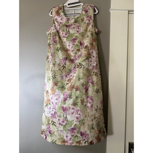 Dresses & Skirts - Vintage Floral Sleeveless Midi Shift Dress Purple Pink Sage Green Round Neck